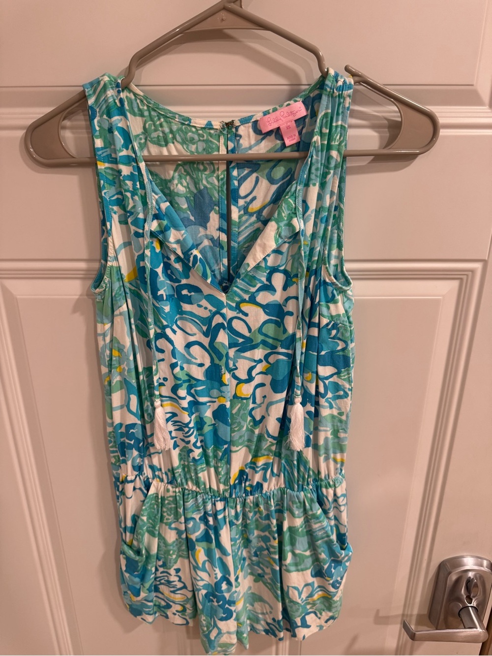 Lilly Pulitzer Blue & Green Sleeveless Tassel Romper XS - Picture 2 of 6